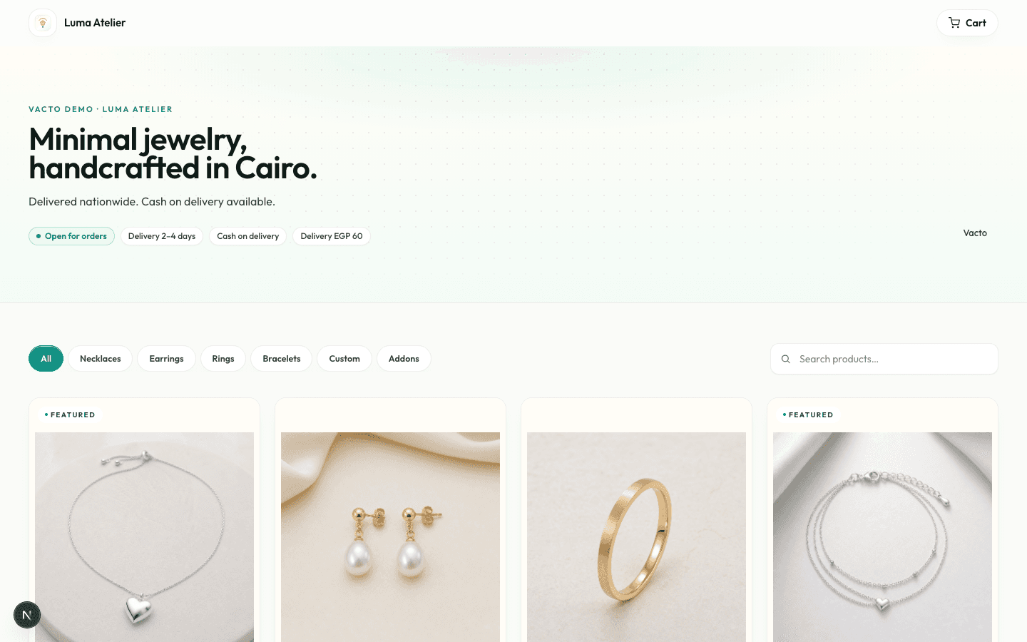 Luma Atelier — actual Vacto sample storefront